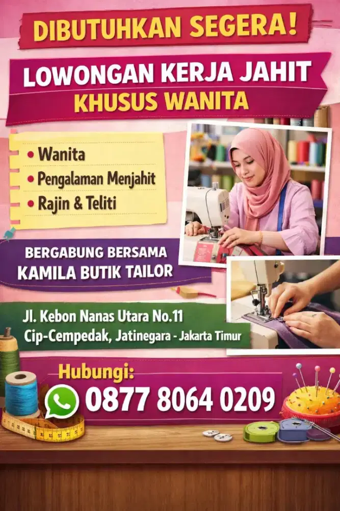 Lowongan jahit khusus wanita