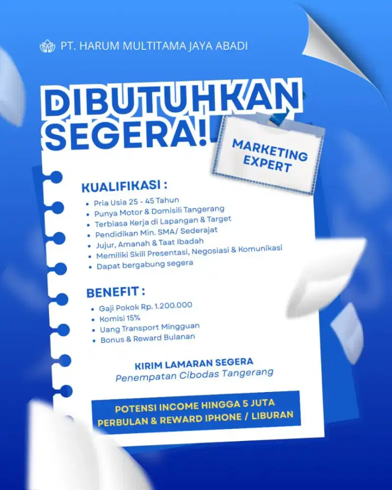 Dibutuhkan Segera Marketing Lapangan