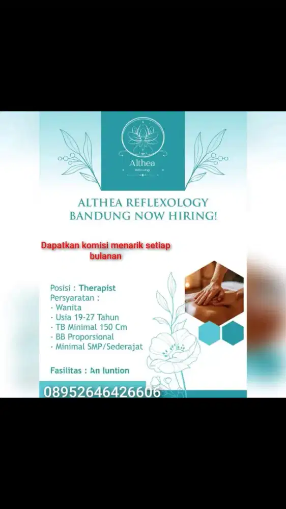 Di butuhkan therapist wanita & kasir