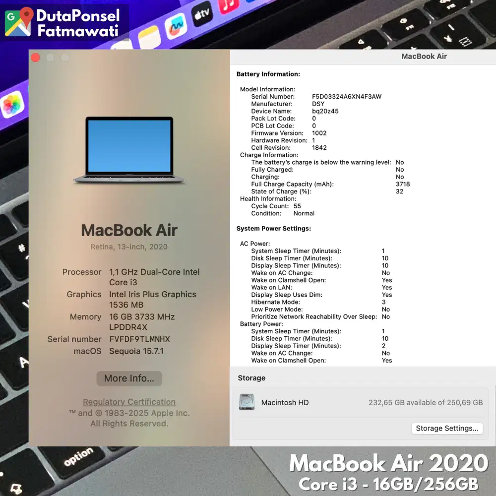 MACBOOK AIR 2020 13’’ CORE i3 16GB/256GB SPACE GRAY MULUS