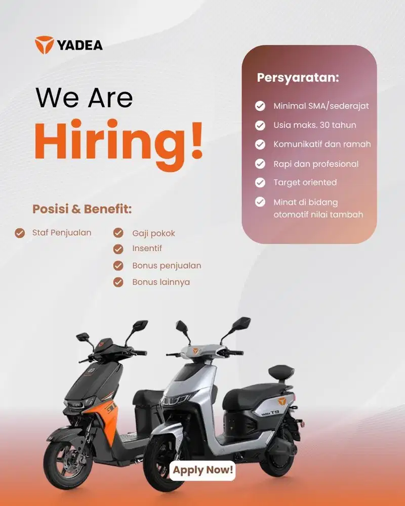 We Are Hiring - YADEA