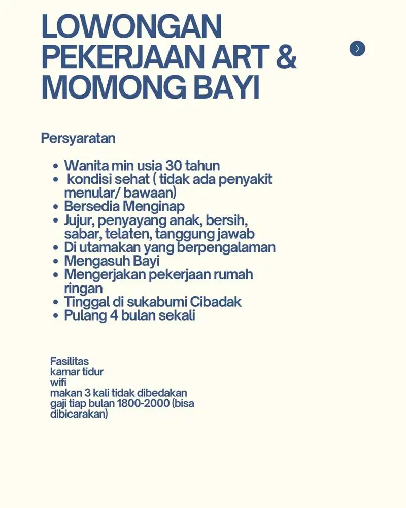 DIBUTUHKAN ART & MOMONG BAYI