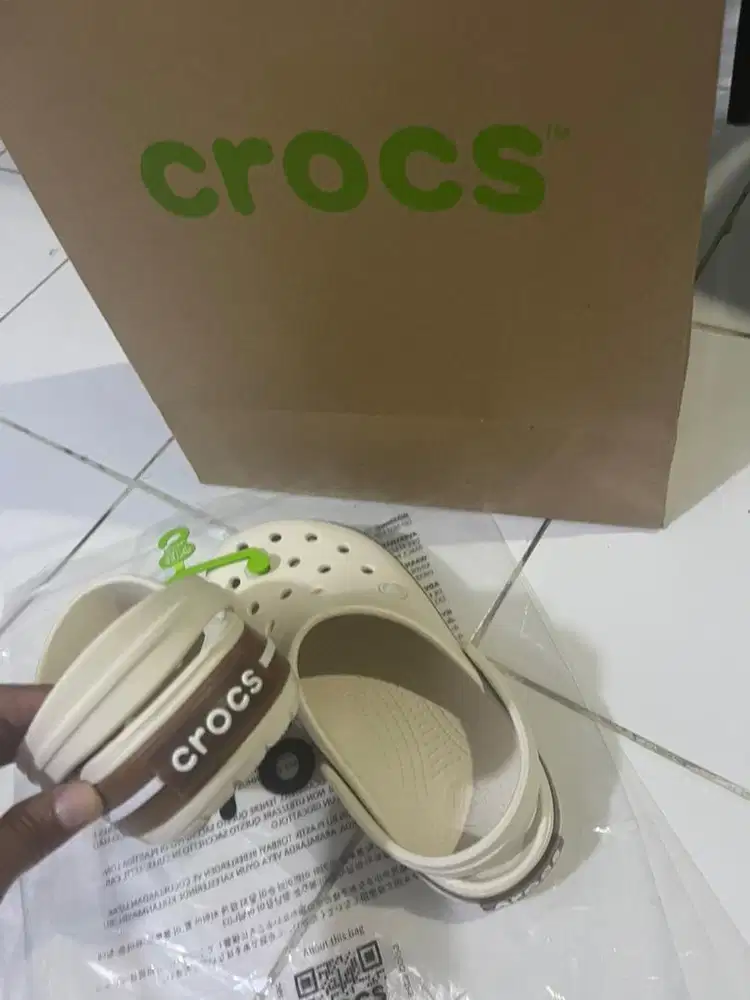New Crocs Ori, crocband gum Unisex clog- Summit White
