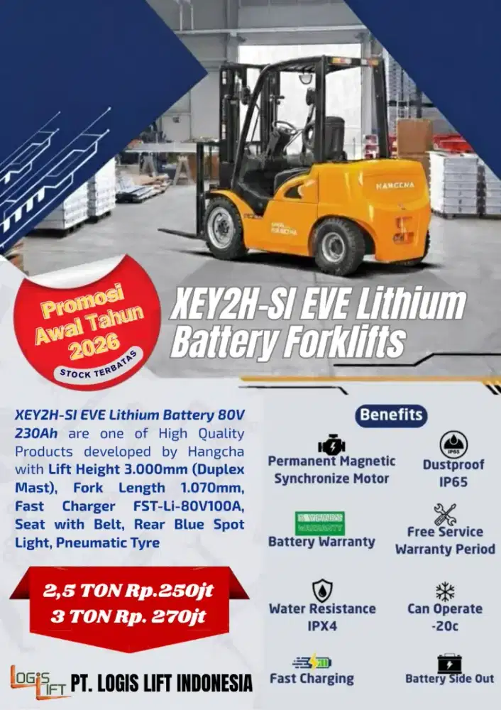 Lithium forklift with built-in charger