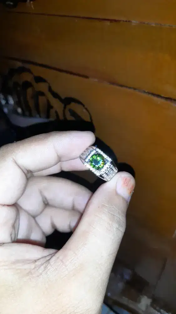 Jual murah Cincin permata Green peridot ring perak mikroseting mewah