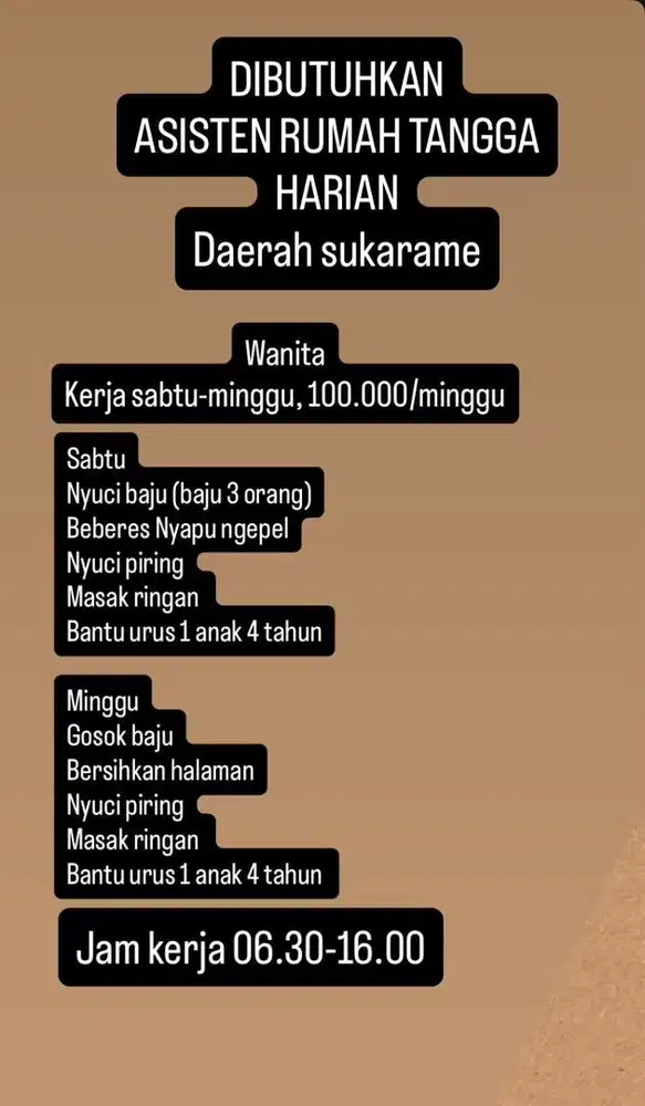 ASISTEN RUMAH TANGGA MINGGUAN/HARIAN
