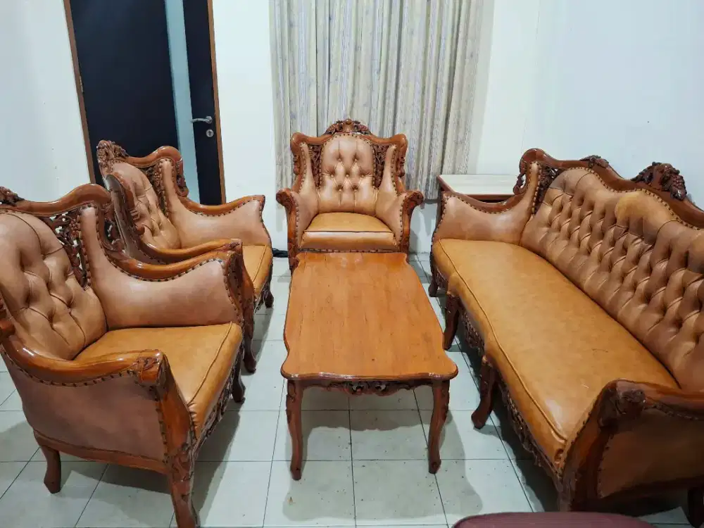 Kursi Tamu Jati Set Sofa Bangku Meja Ruang Kayu Ukir Antik Klasik 3111