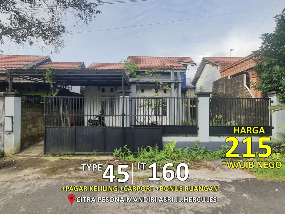 rumah type 45/160m2 di citra pesona asri mandiri jl.hercules ulin
