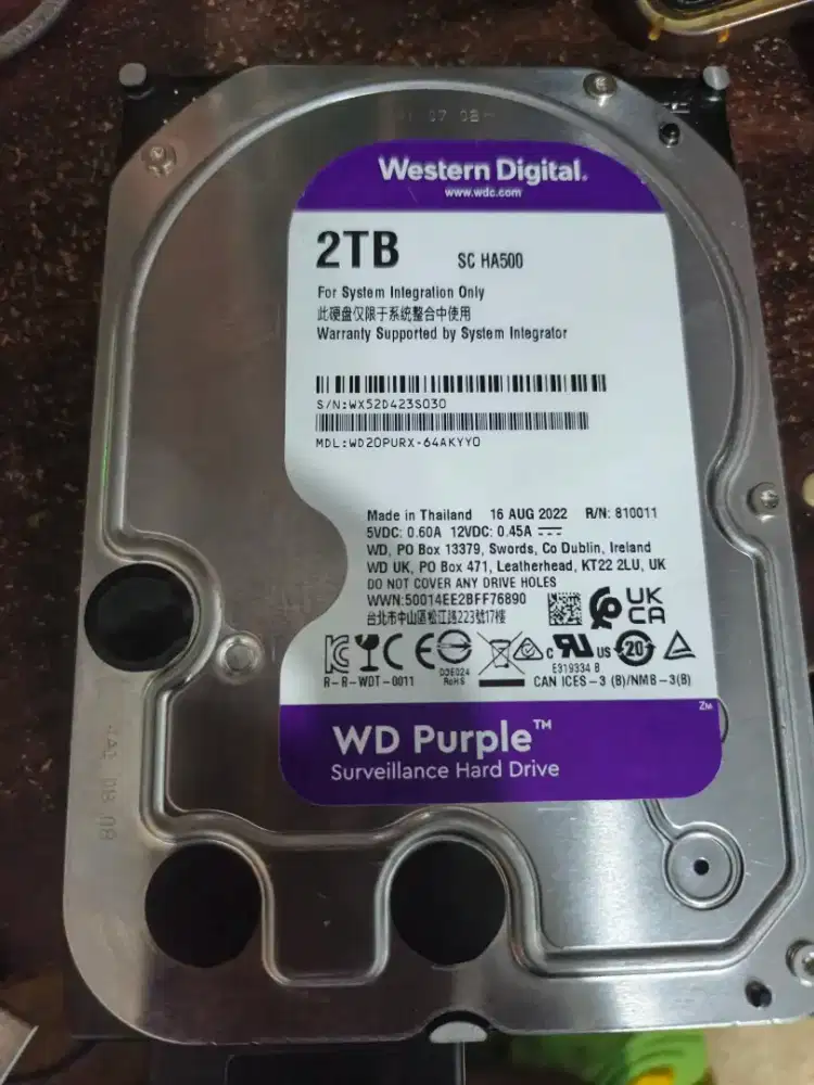 HDD Harddisk 3.5 inch PC WD Purple 2tb sentinel 100