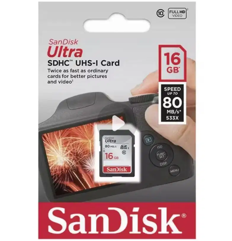 Memory Card SANDISK SDHC Ultra 16GB UHS (Up to 80MB/s) – ORIGINAL