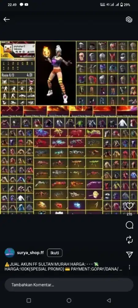 Jual akun ff aman dan terpercaya  100% buka 24 jam di jamin amanah