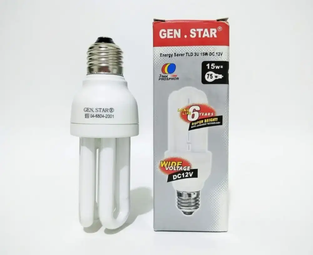 GENSTAR 15W BOHLAM LAMPU 12 VOLT SOLAR PANEL AKI 750Lm 6500K  U3 DC