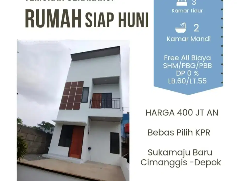Hunian Baru 2 lantai Bebas DP Bebas Biaya di Samping Tol Cisalak Cimanggis Depok