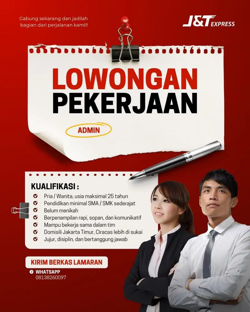 Lowongan admin untuk j&t