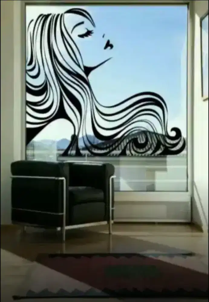 Kaca model trendy untuk salon stiker cutting warna ada sanblas riben