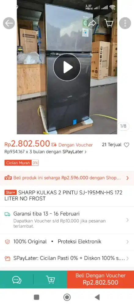 Sale Kulkas 2 pintu merk Sharp kondisi mulus sepeti baru normal 100%