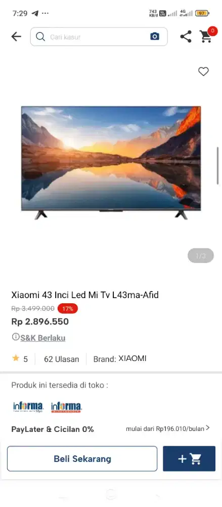 Xiaomi tv 43 Inc bisa kredit Tampa dp