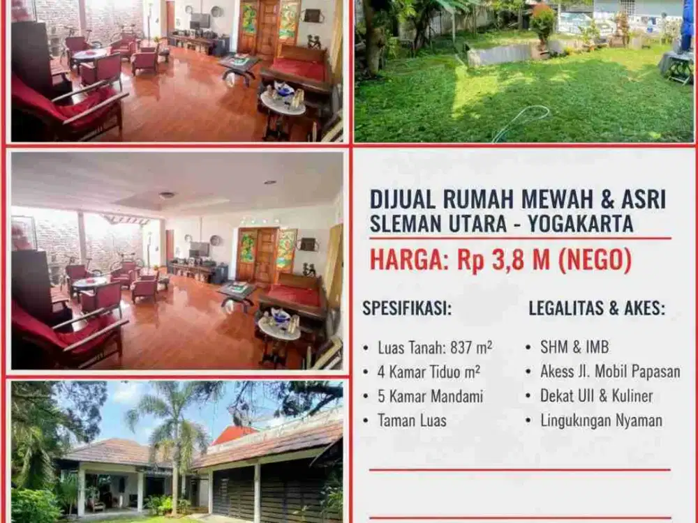 Dijual Rumah Luas 837 m² di Gentan Ngaglik Sleman – Dekat Jalan Kaliurang KM 10 & Kampus UII