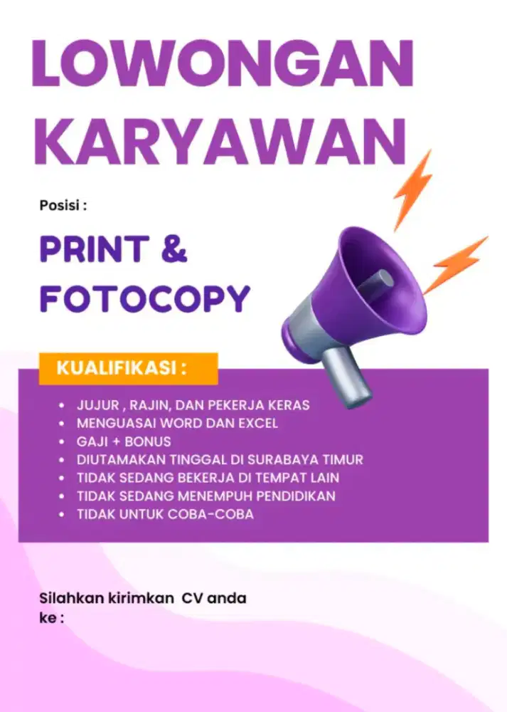 LOWONGAN STAFF PRINT & FOTOCOPY