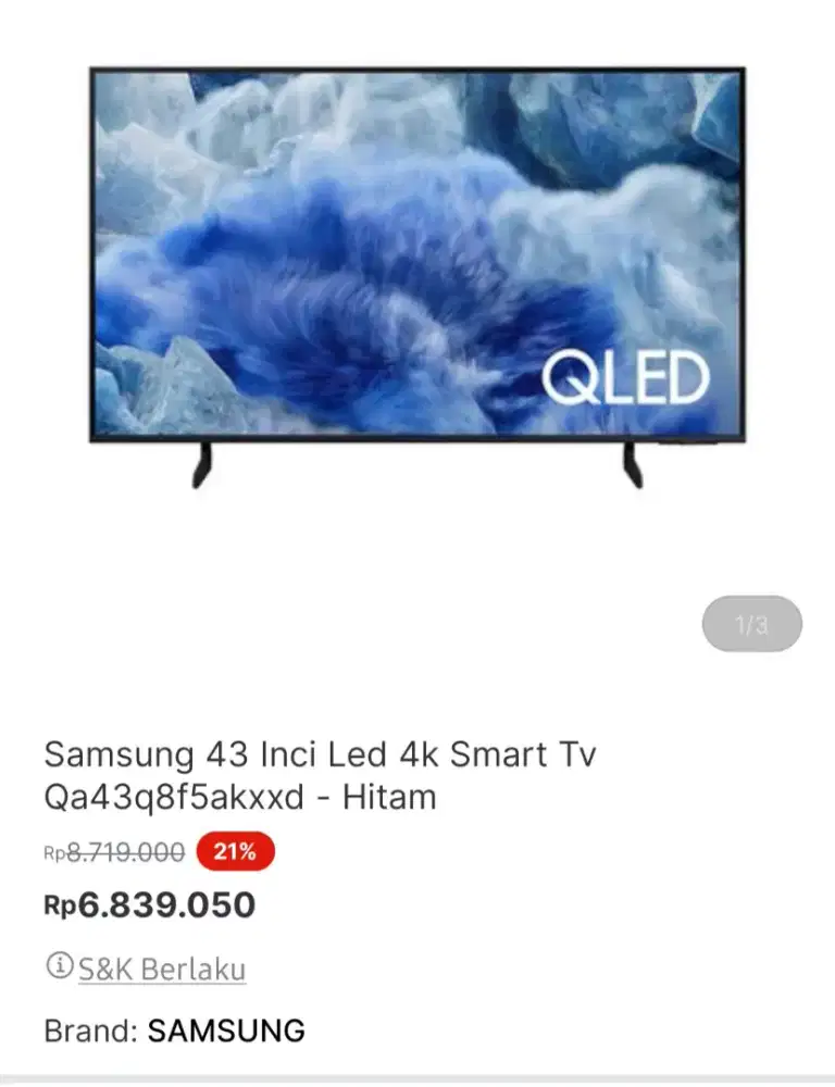 Tv samsung Qled 43inch stok tersedia