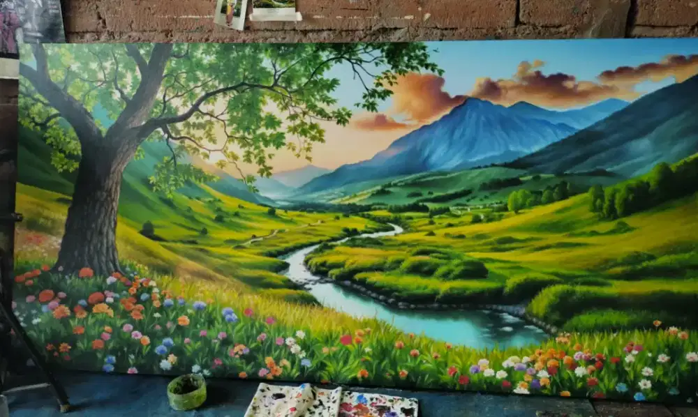 Dijual lukisan kanvas pemandangan 90x130 cm