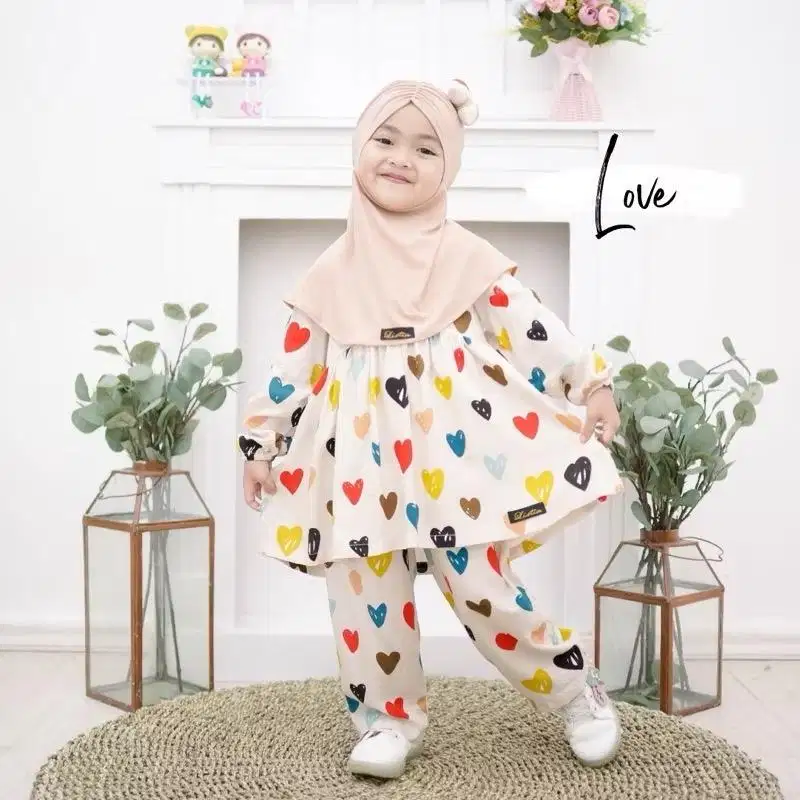 BAJU SETELAN ANAK PEREMPUAN BAJU LEBARAN MUSLIM ONESET SIZE XL 4-7 THN