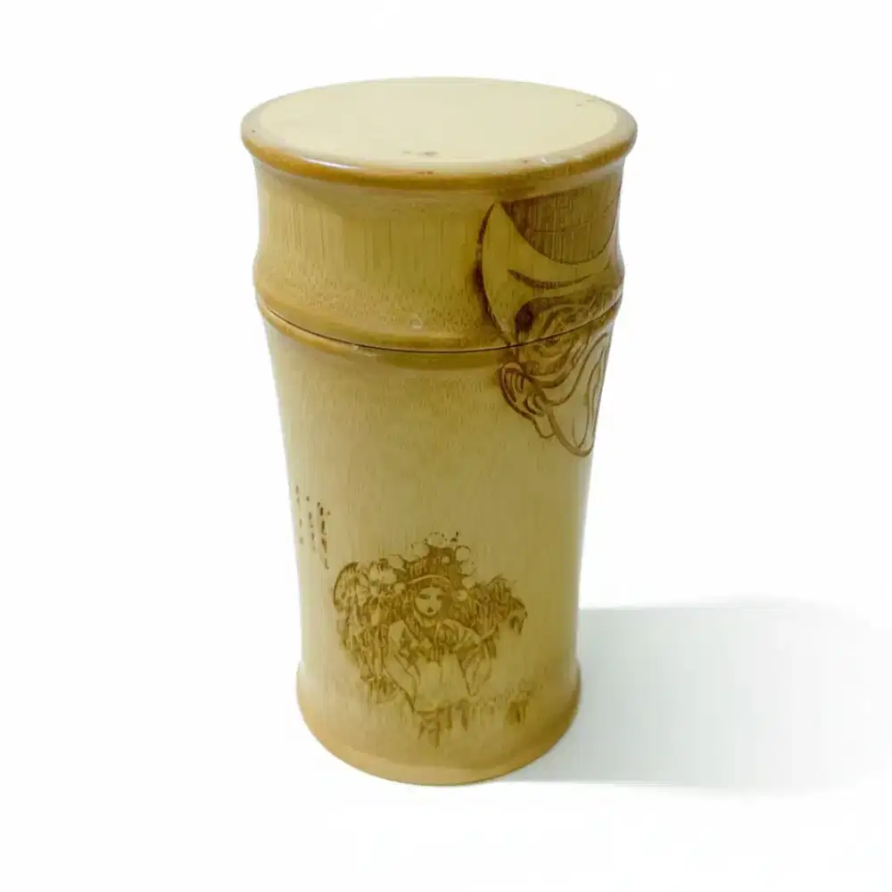 BAMBOO TEA CADDY CHINESE OPERA MOTIF WADAH KITCHENWARE BUMBU