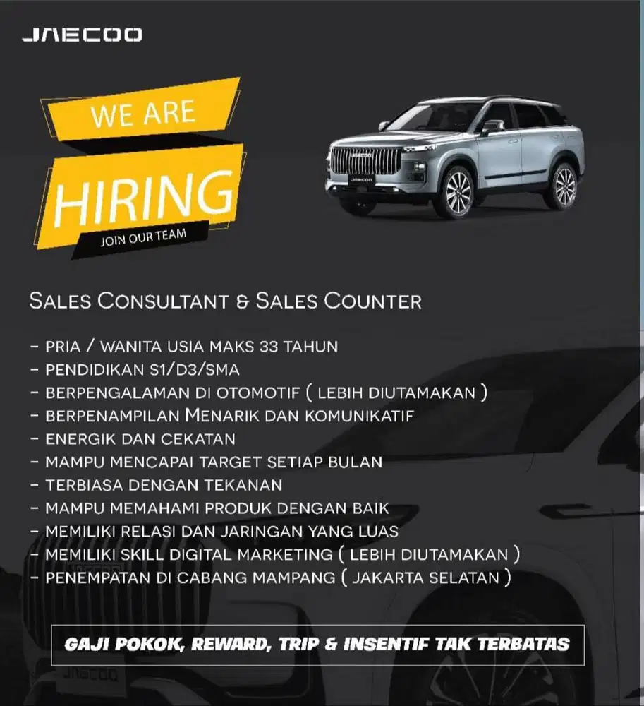 Lowongan kerja Sales JAECOO