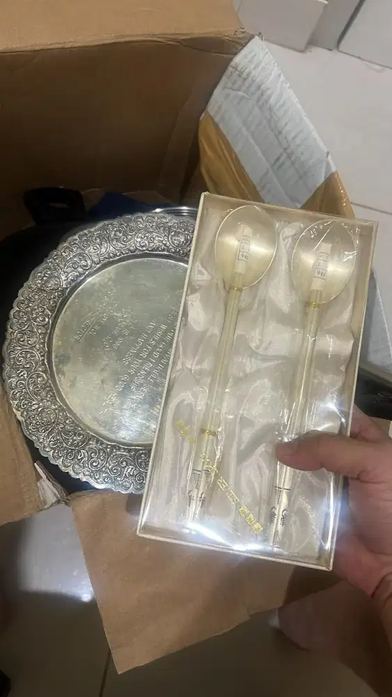 Jual perak silver asli AG 925 bentuk piring & sendok sumpit perak 70%