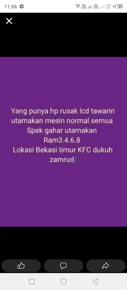 Kg nerima HP mati. 
Yg punya hp rusak lcd nya tawarin
Spek gahar masuk