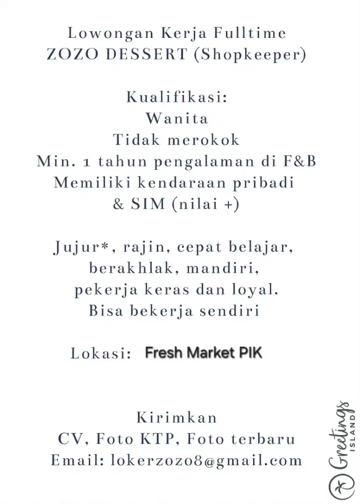 Staff Crew Zozo Dessert PIK