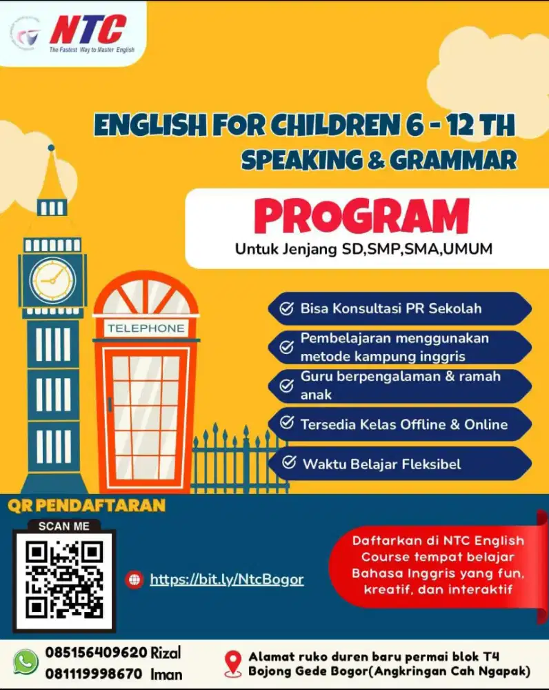 Bimbel Bahasa Inggris SD–SMP Area Bojong Gede