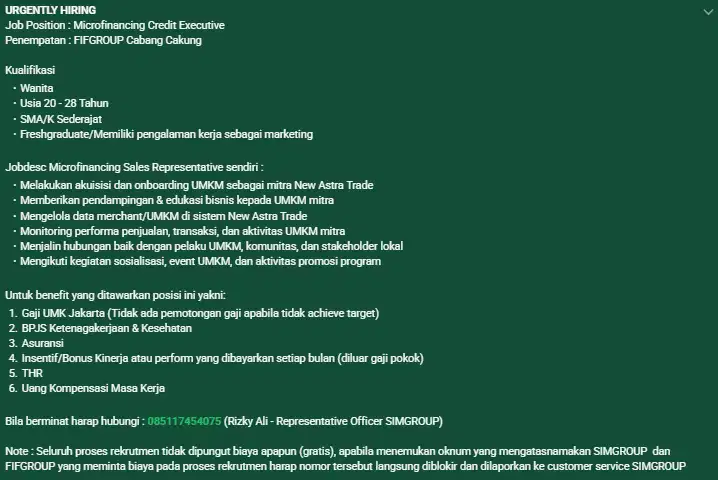 LOWONGAN PEKERJAAN MICROFINANCING