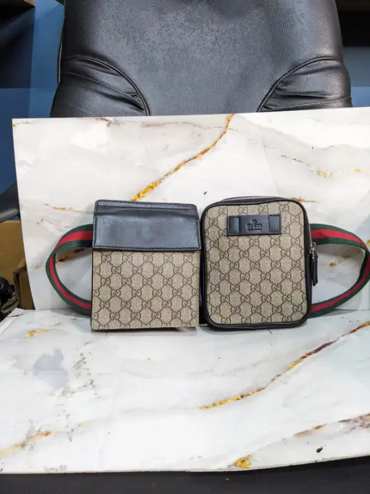 GUCCI 450956 GG Supreme Canvas & Leather Web Belt Bag ORIGINAL