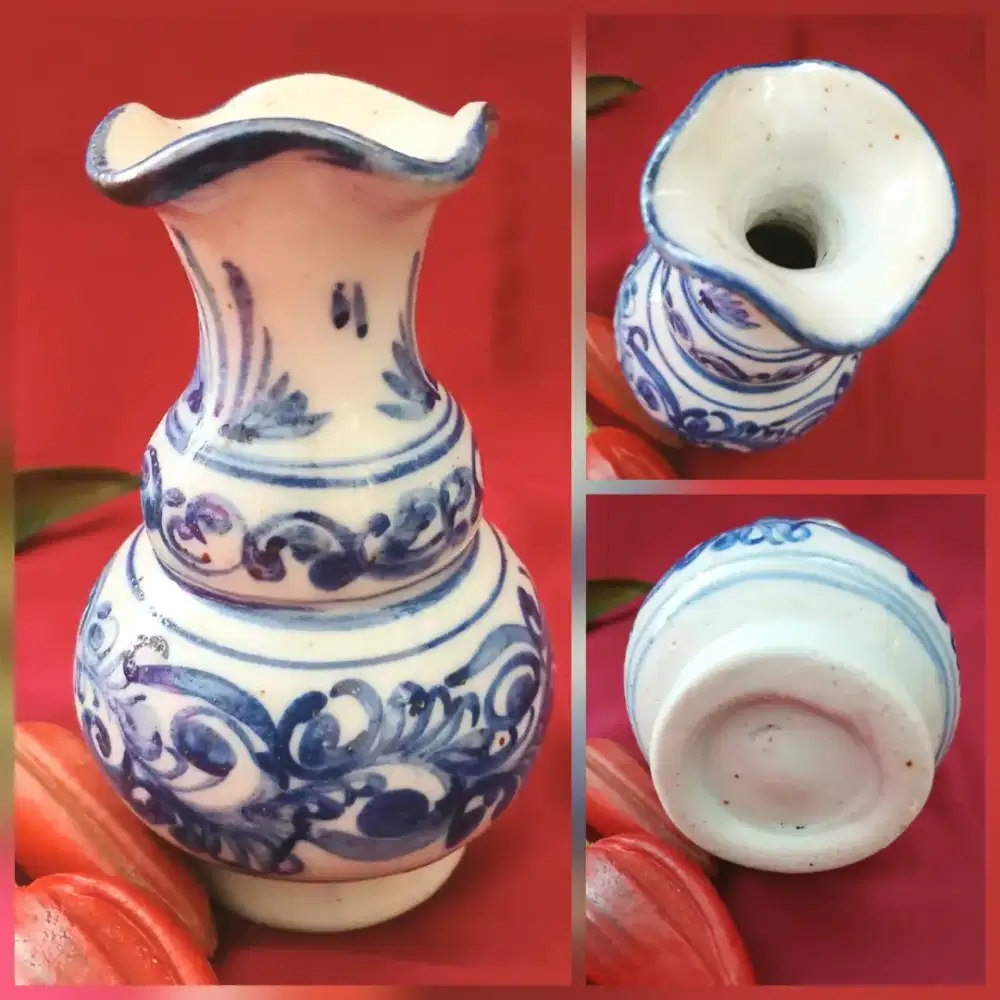 Vas bunga mini klasik antik keramik lukisan tangan rumbai