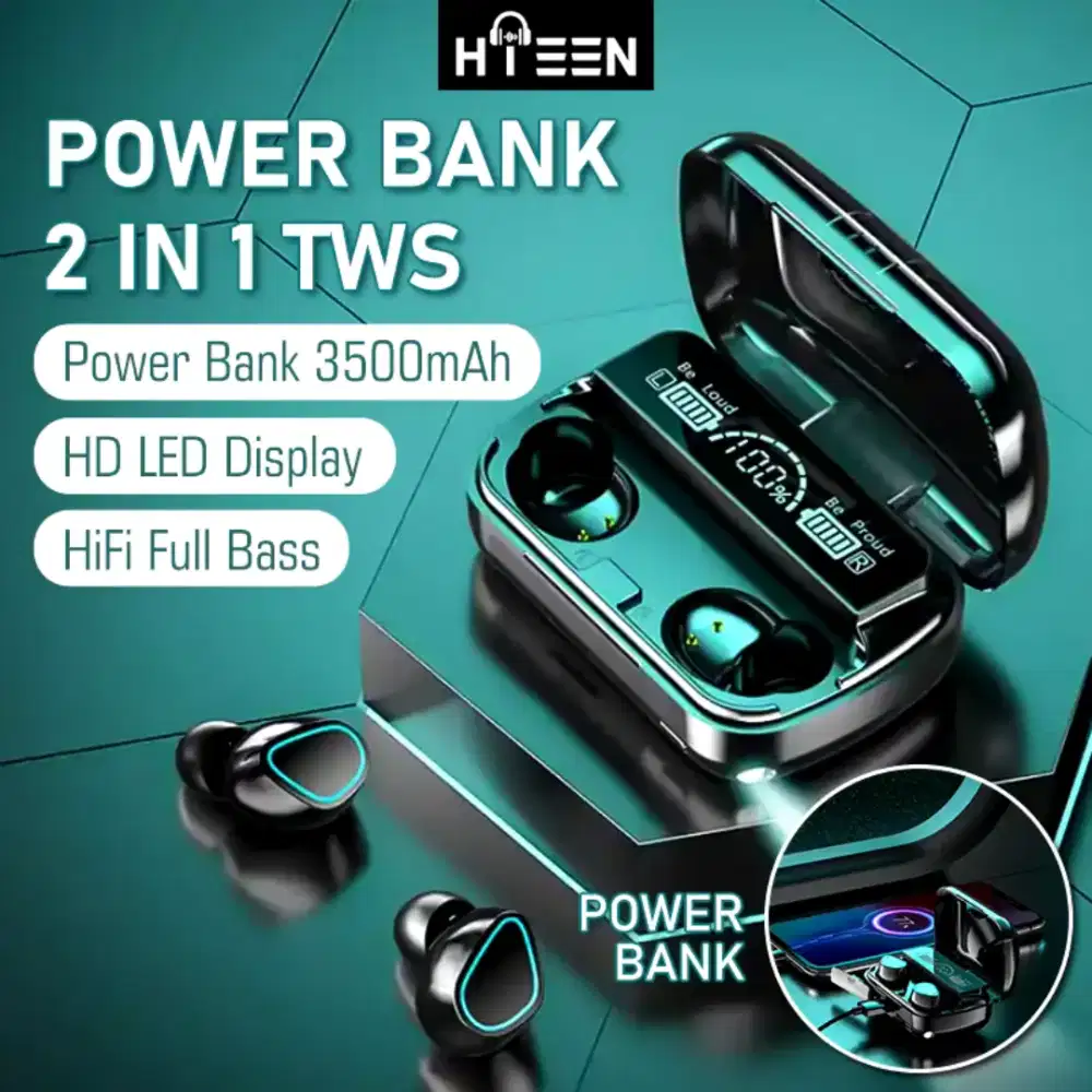 Tws M10 wireless bluethoot 5.1 pwr bank 3500mah bisa teleponan