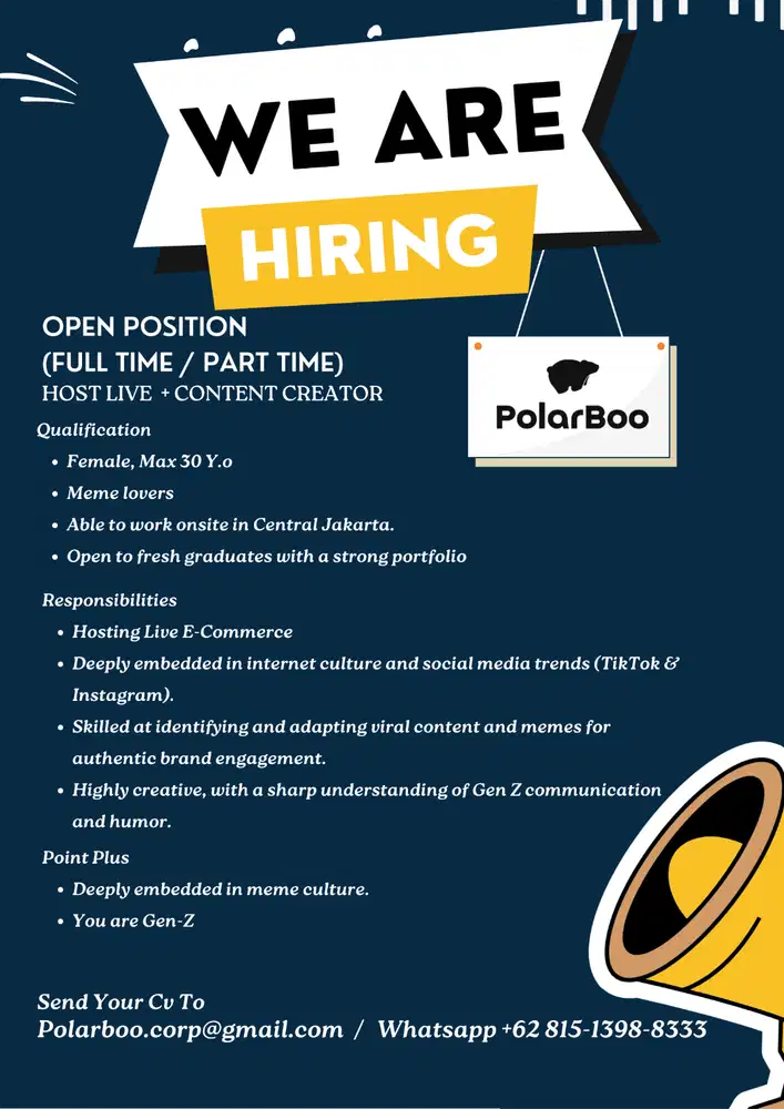 LOKER HOST LIVE POLARBOO FASHION KIDS (PEREMPUAN / LAKI)