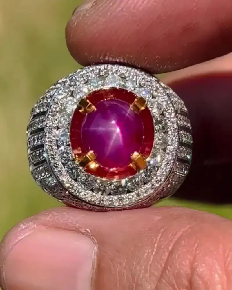 Star Ruby Burma Mogok Ring Emas Berlian