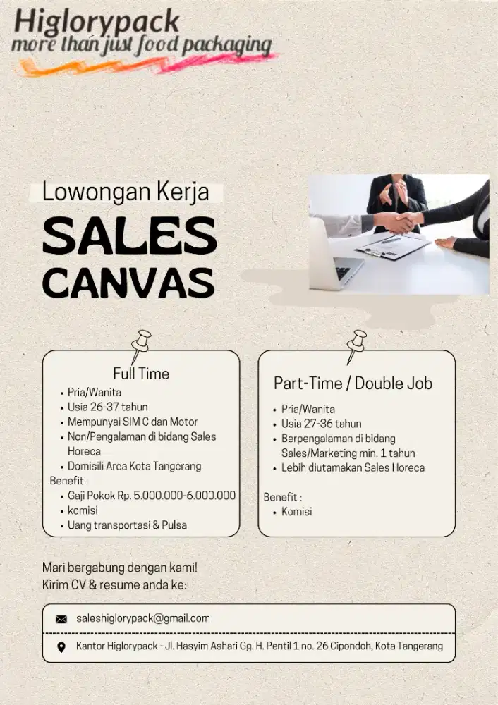 Sales Canvassing / Full Time / Part Time