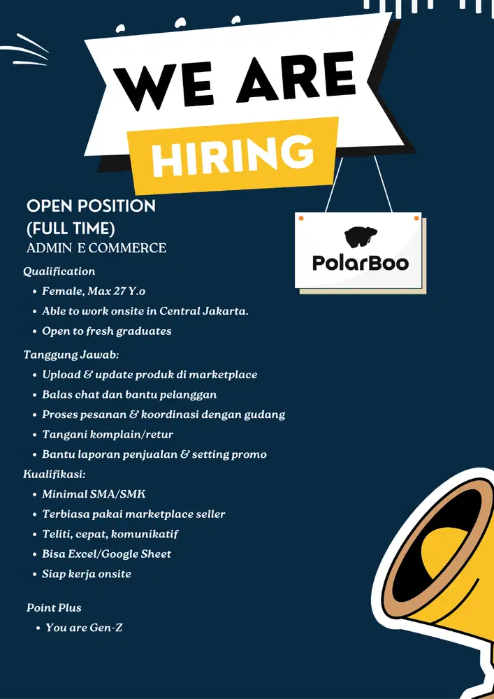 LOKER ADMIN E COMMERCE POLARBOO FASHION KIDS (PEREMPUAN)