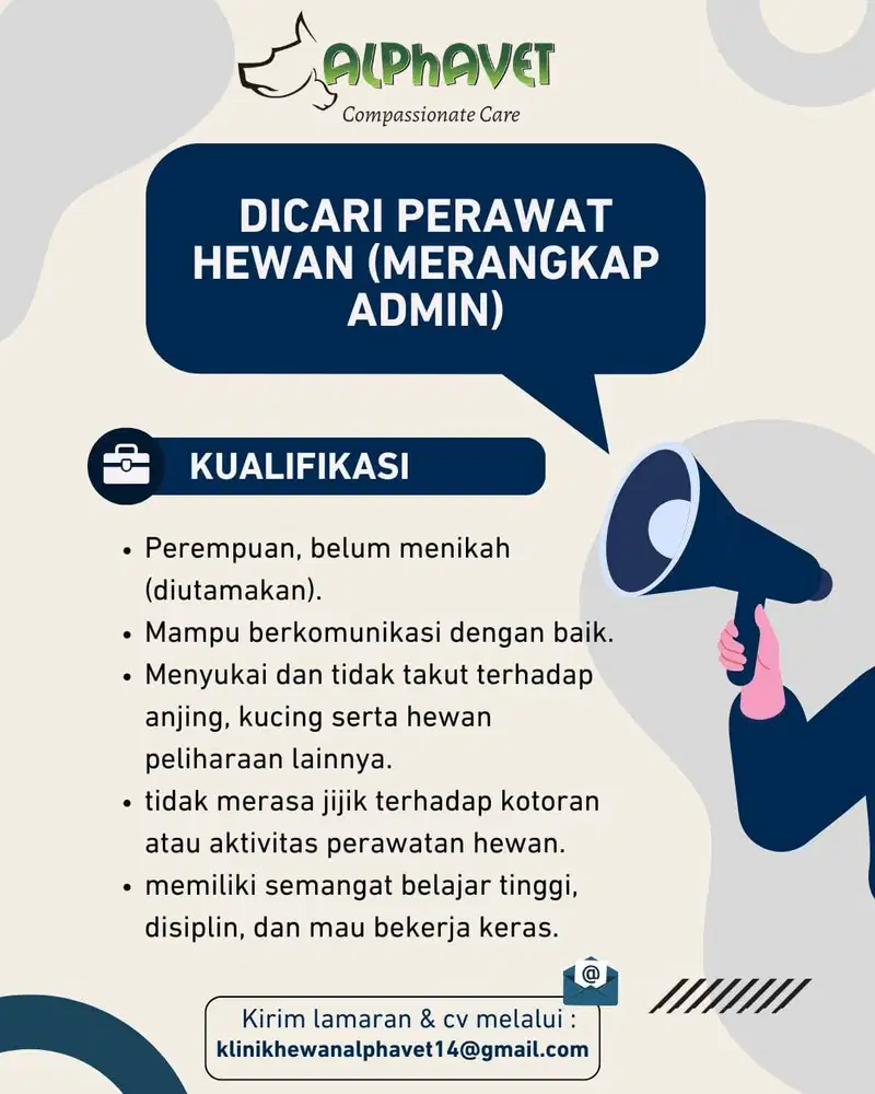 Lowongan Kerja Perawat Hewan (Merangkap Admin)