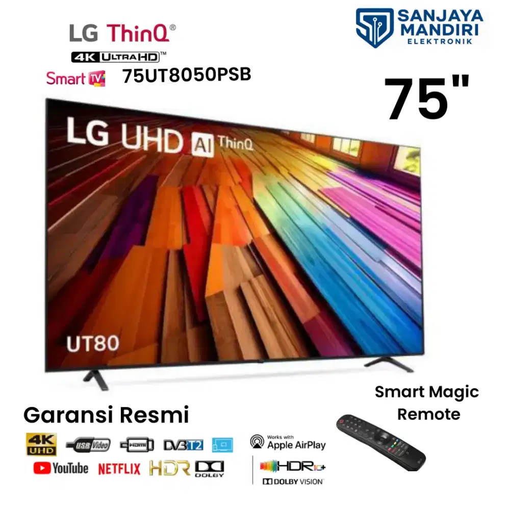 LG UHD AI 75 Smart TV ThinQ AI 75UT8050PSB Magic Remote HDR+ AIRPLAY
