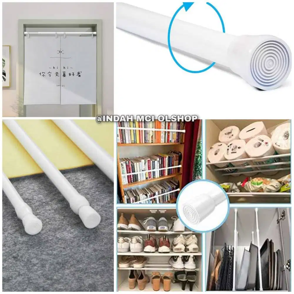 Tiang Flexible Gorden Tanpa Paku / Tiang Tirai Kamar Mandi