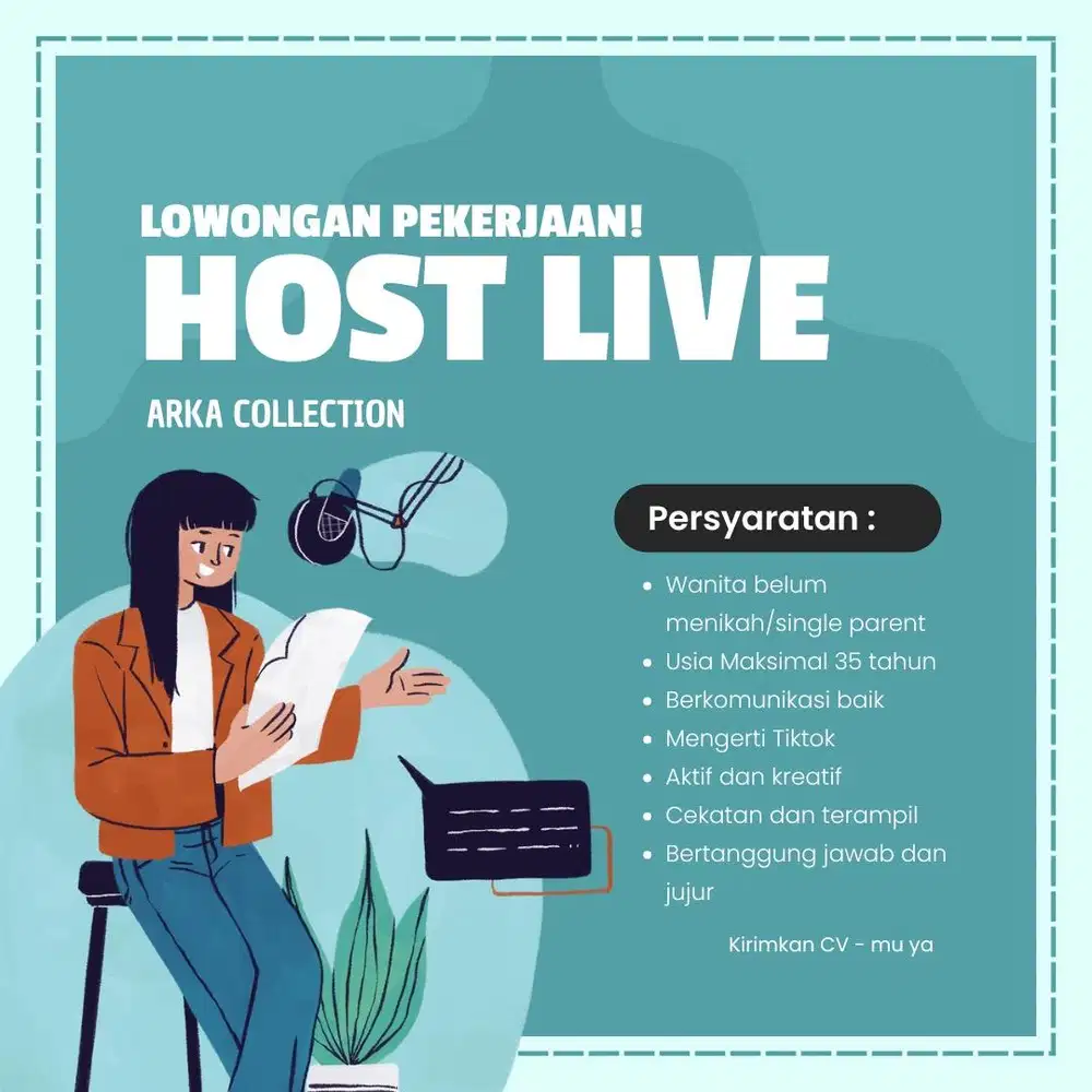 Dibutuhkan segera host live wanita usia max 35thn semangat dan ceria