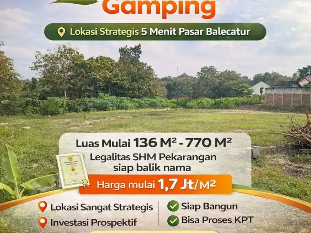 Tanah Jogja SHM Pekarangan Siap Bangun Area Gamping