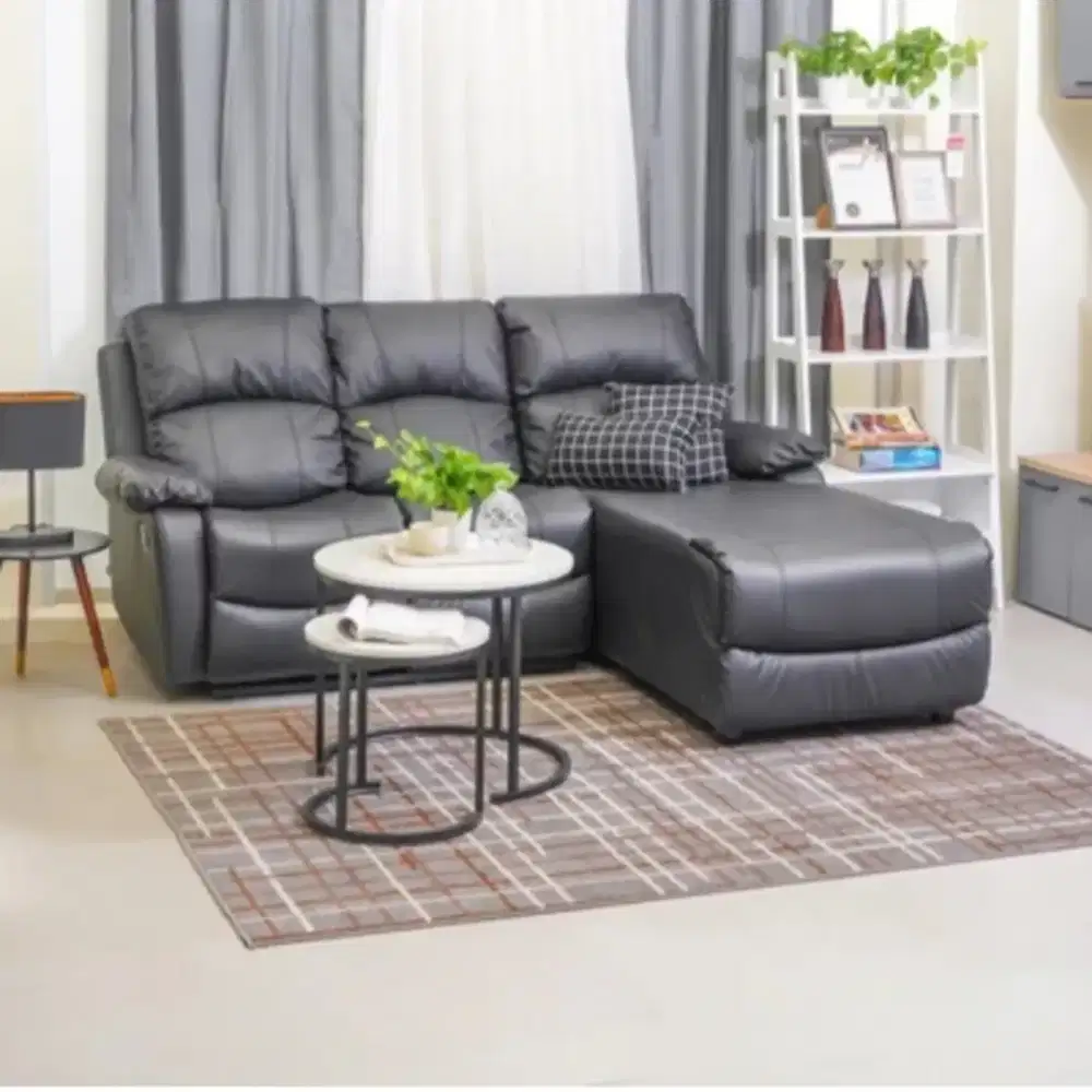 Selma Liverton Sofa L Sectional Kulit - Hitam