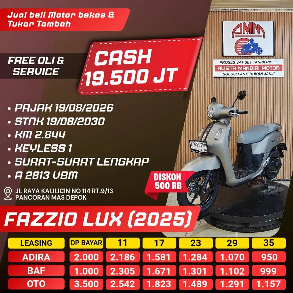 FAZZIO LUX 2025 DP 1000 JUTA PAJAK HIDUP KM LOW ALISTA MANDIRI MOTOR