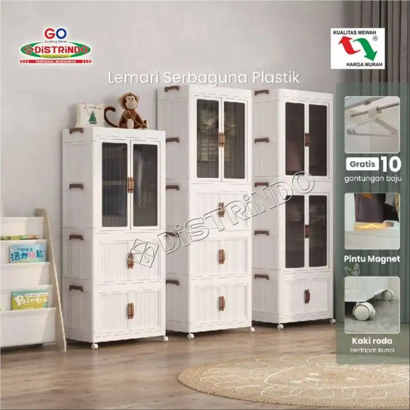 DISTRINDO Lemari Plastik Serbaguna Lemari Baju Plastik dengan Gantunga