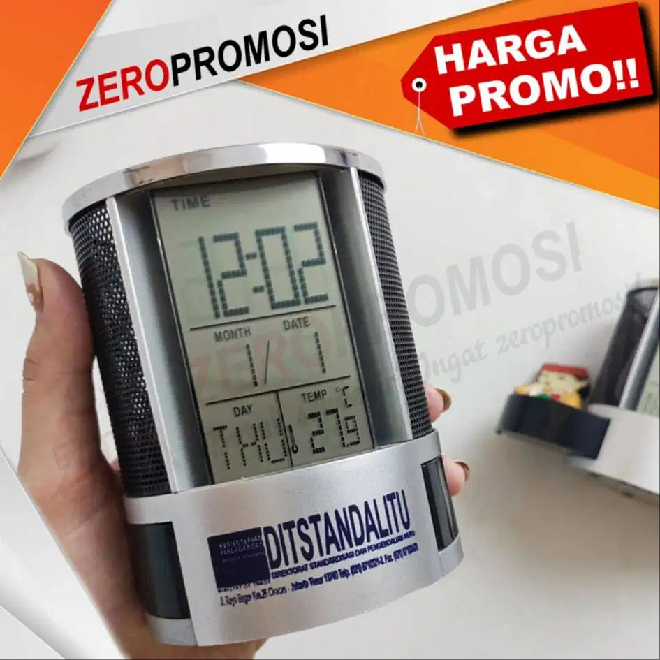 Souvenir Jam Meja Bulat Multifungsi Kode JHL-2668 Cetak Logo