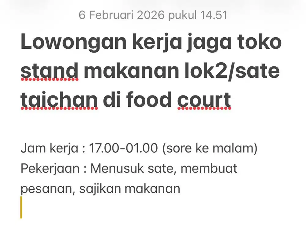Lowongan Kerja Wanita Jaga Stand Makanan Di Food Court